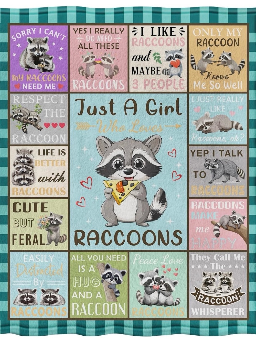 Just A Girl Who Loves Raccoons Throw Blanket - Blue & Multi